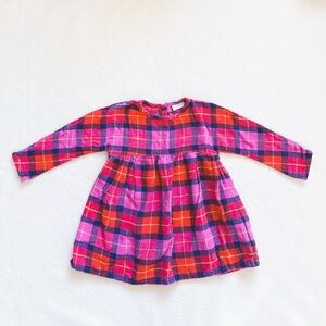 Next Baby Toddler Girl Colorful Red Pink Checker Dress Cotton Long Sleeve 12–18M